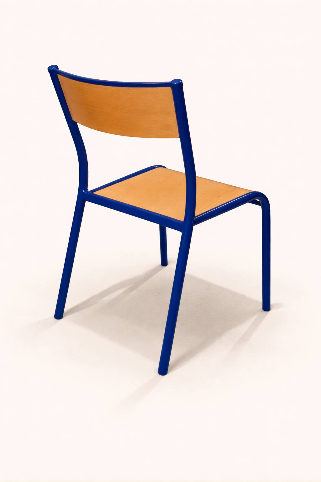 Vintage school chair trio – Coloured metal structure in yellow & blue