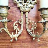 Pair of gilded bronze sconces decorated with Louis XIV style mascarons