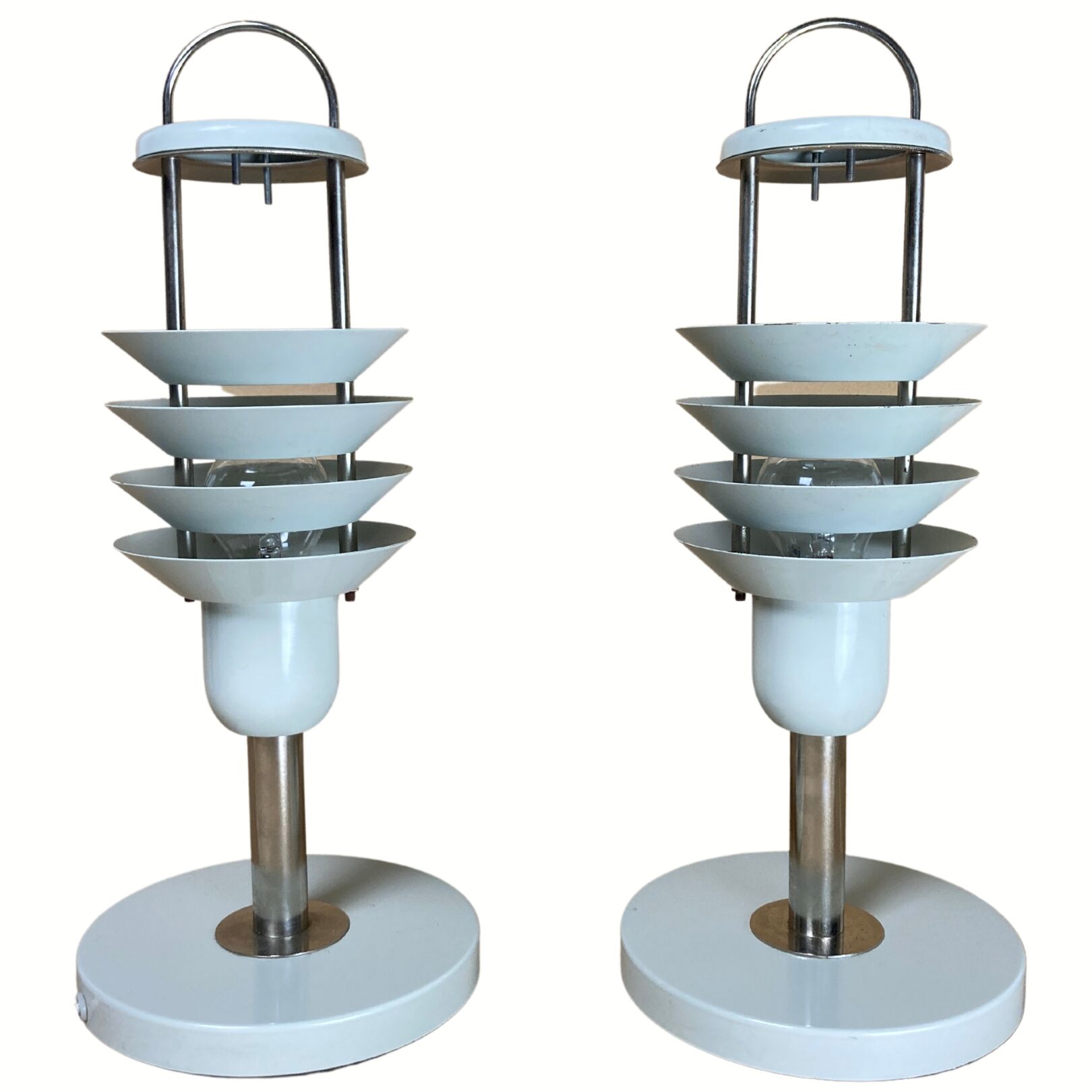 Pair danish scandinavian space age architectural table lamps