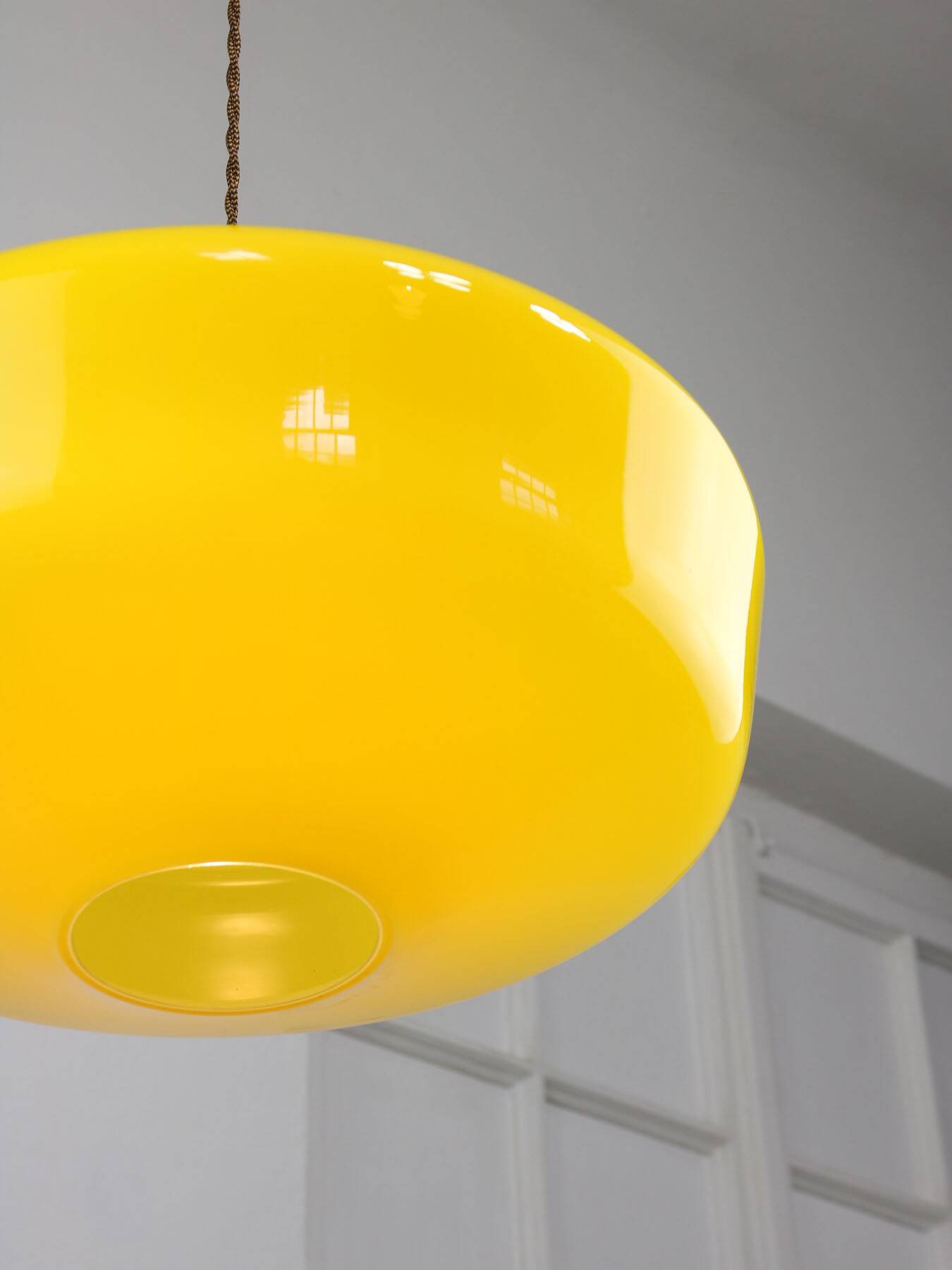 Mid-Century Italian Brass and Yellow Glass Pendant Lamp