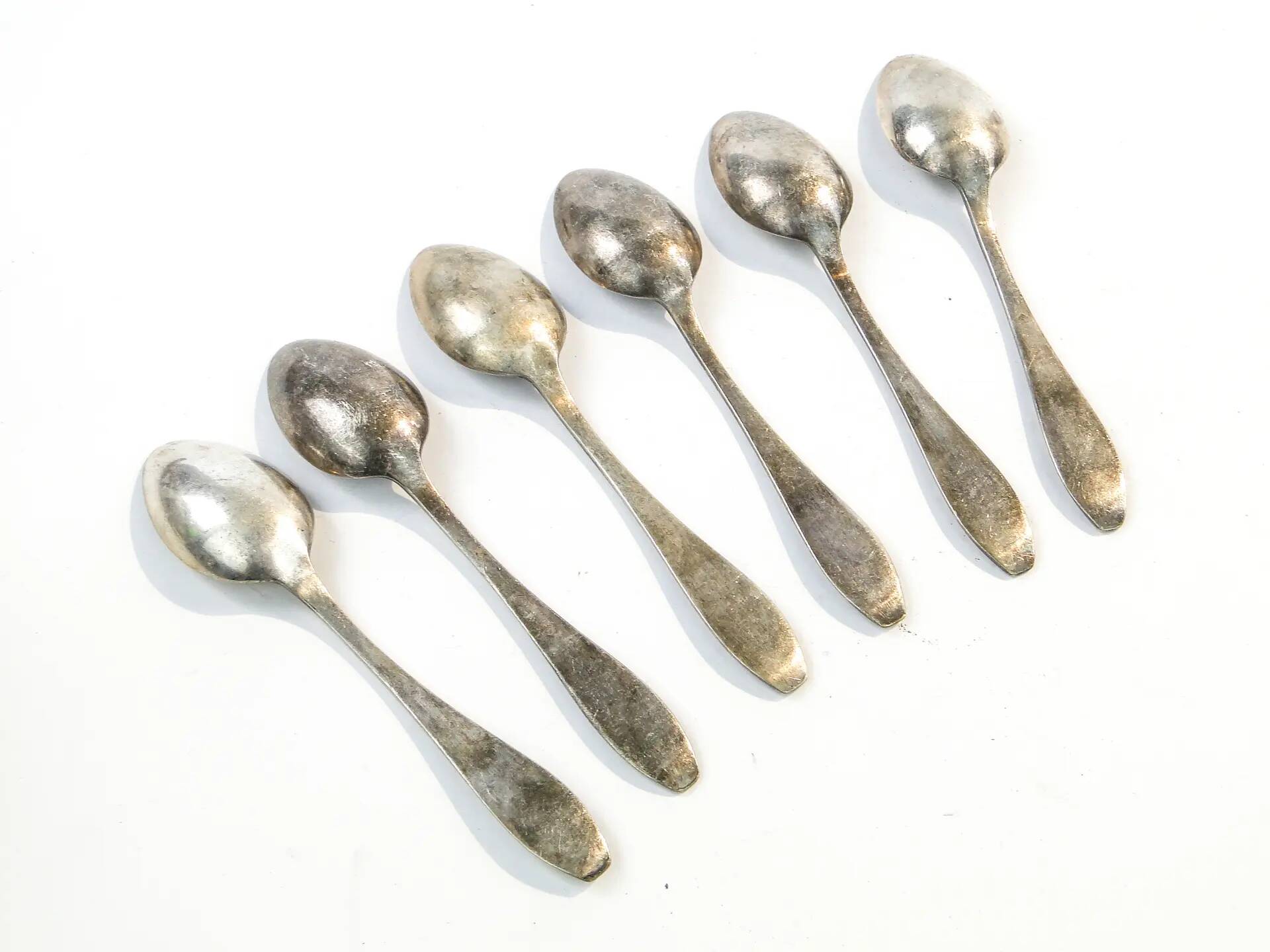 Set of mocha spoons, mid-century modern, silver-plated brass, D. Fraget, Poland, 1950s