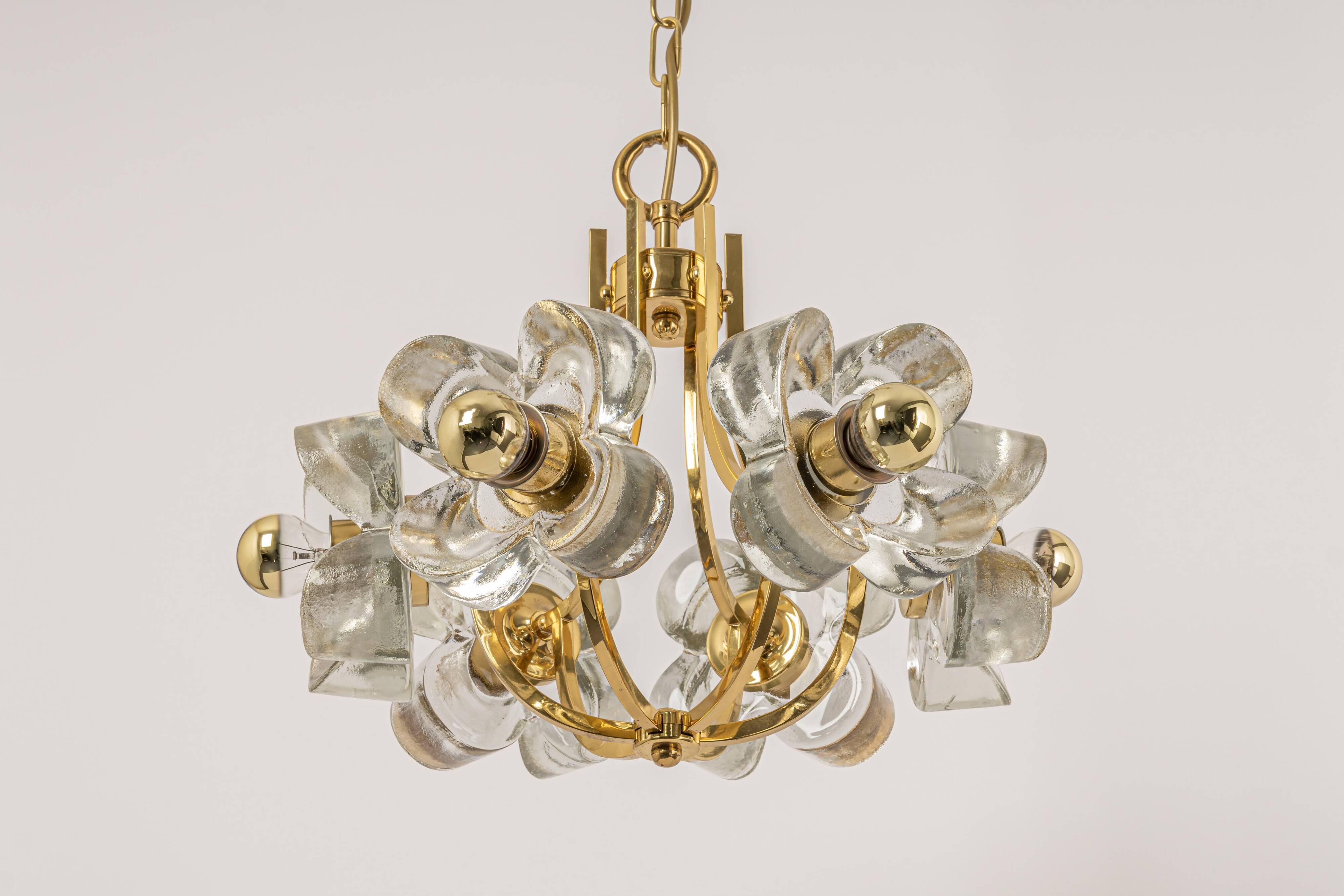Large brass and crystal pendant light by Sische, Germany, 1970s.