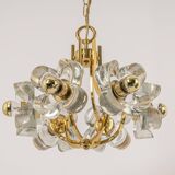 Large brass and crystal pendant light by Sische, Germany, 1970s.