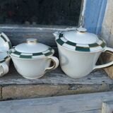 Salins green check porcelain tea set