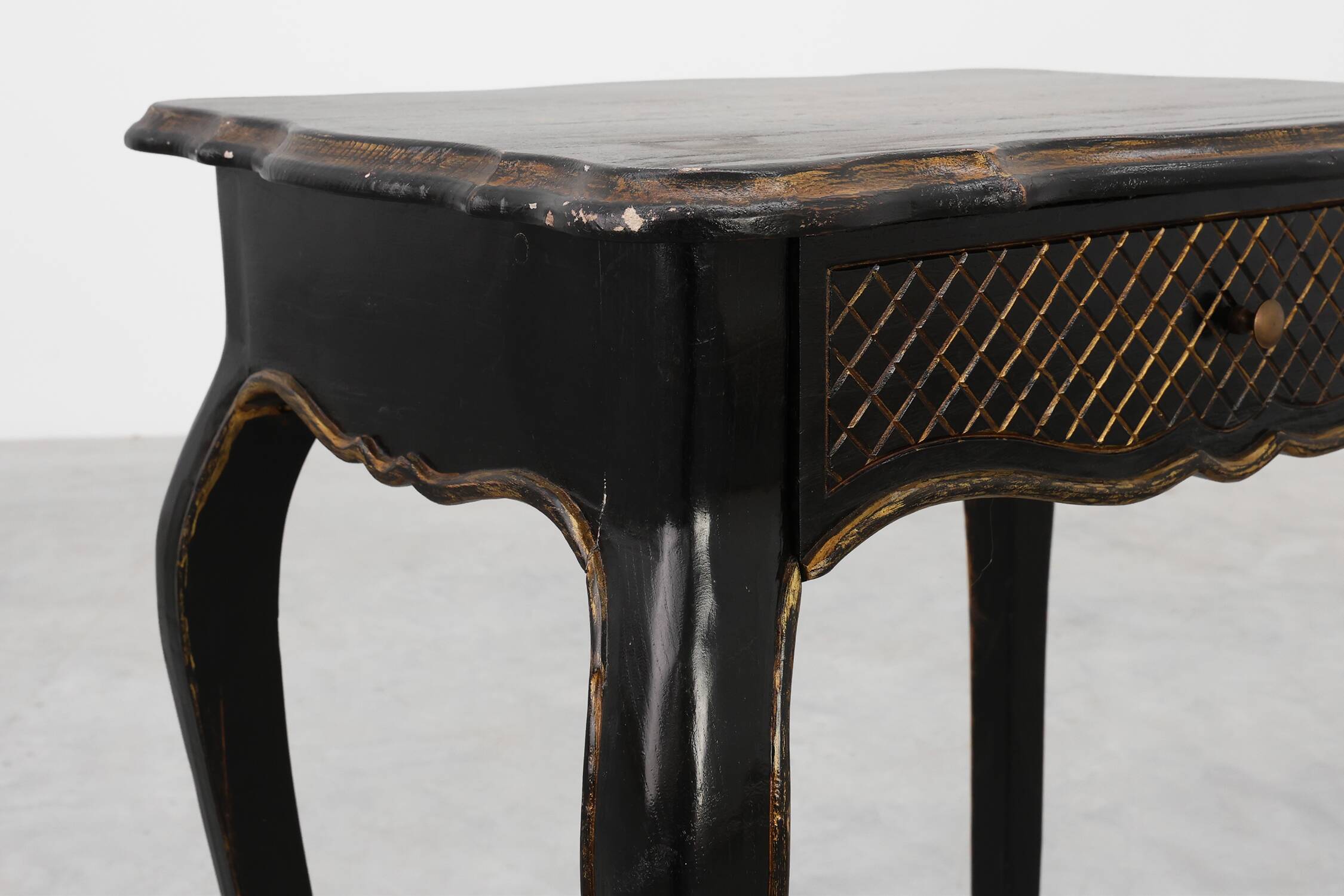 19th Century Black Wooden Side Table with Drawer, France
