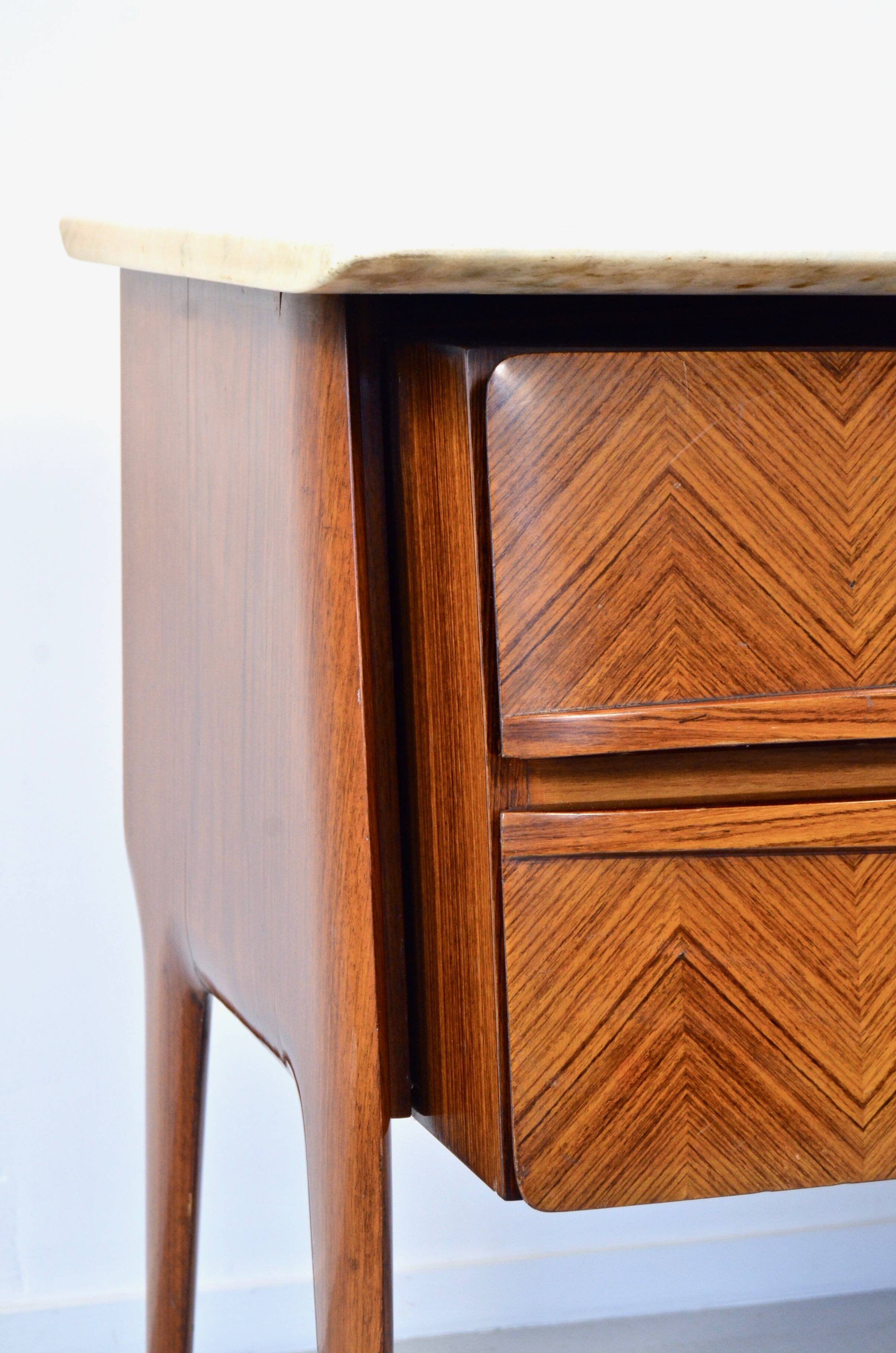 Italian Midcentury Sideboard in Rosewood, Carrara Marble and Brass