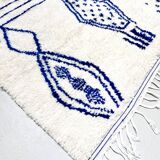Azilal Moroccan Berber rug with Majorelle blue patterns, 2.42 x 1.50 m