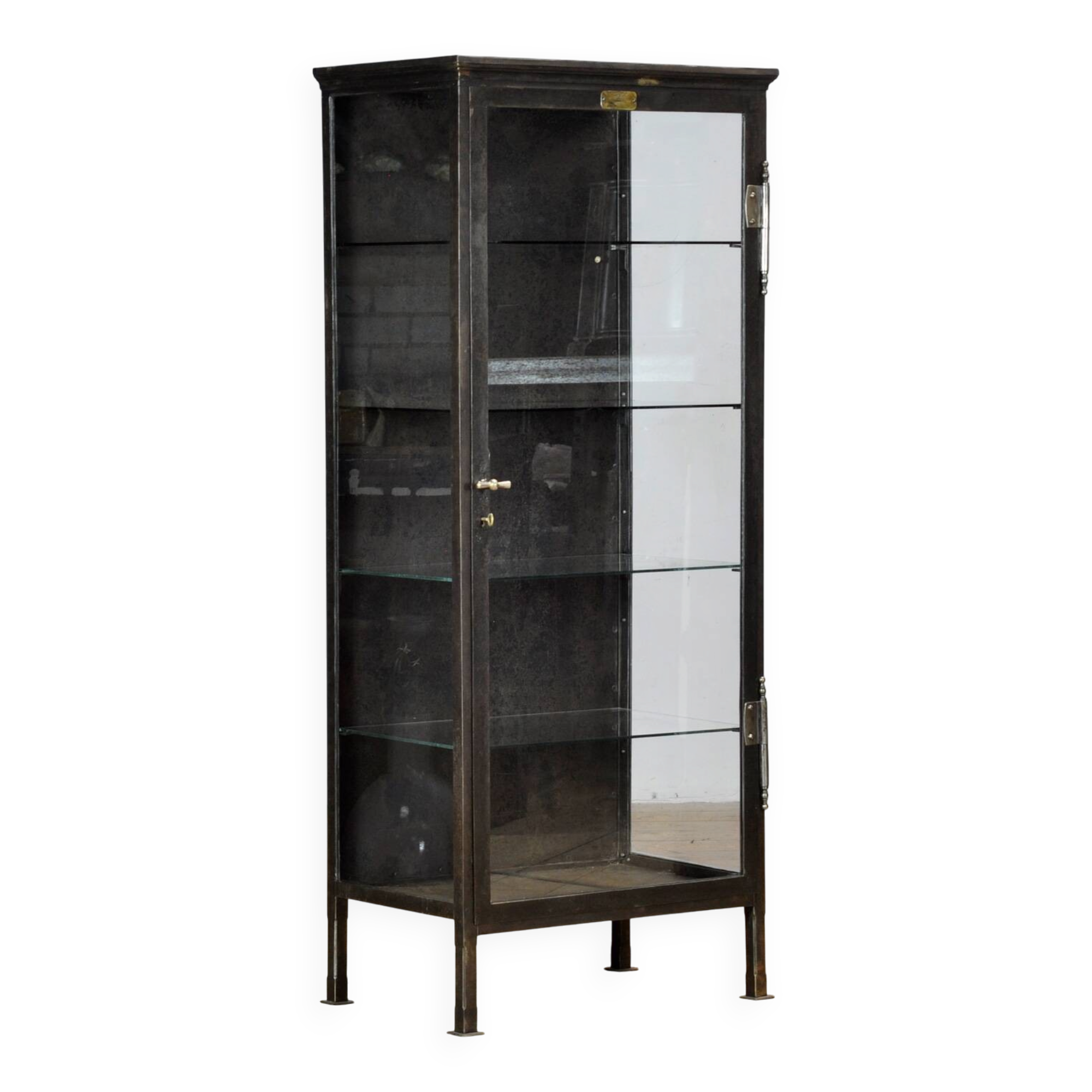 Polished iron medical cabinet, 1910s