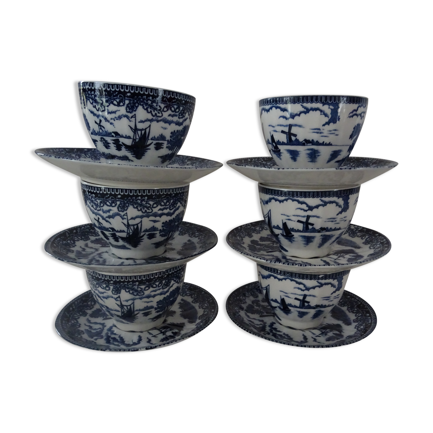 6 cups & under coffee cups décor delft blue boat mill faience