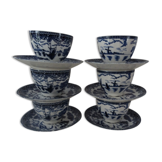 6 cups & under coffee cups décor delft blue boat mill faience