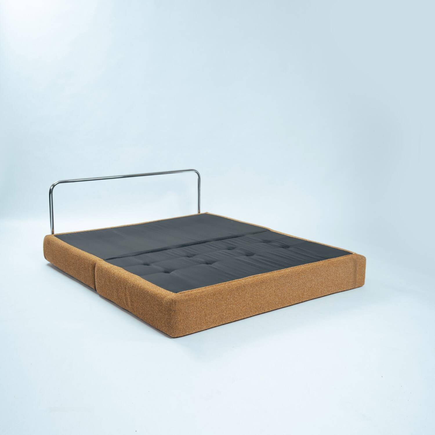 Bauhaus style tubular sleeping sofa in yellow ocre wool
