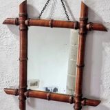 Antique Faux Bamboo Mirror - French Wall Mirror with Chain, 38×44 cm