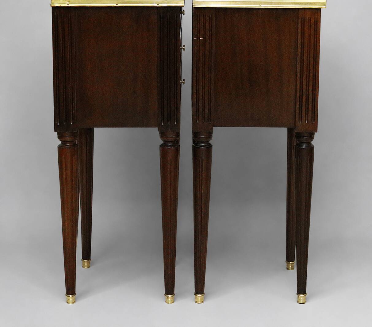 Pair of Mahogany Nightstands with White Carrara Marble in Louis XVI Style