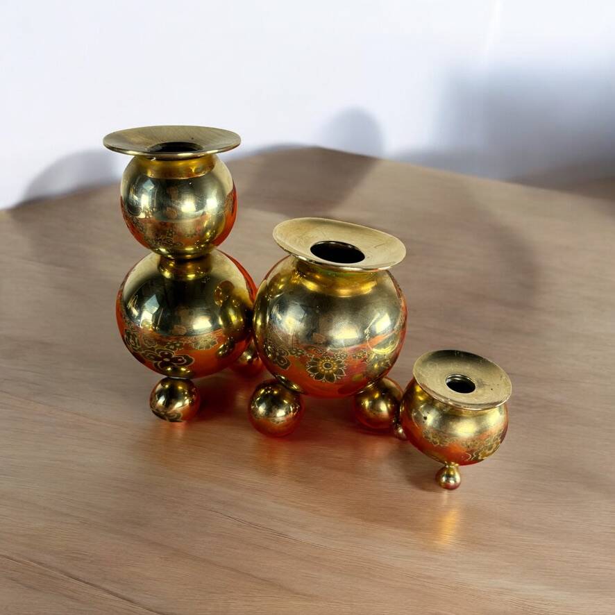 Brass candlesticks Gusum Sweden 1980 x3