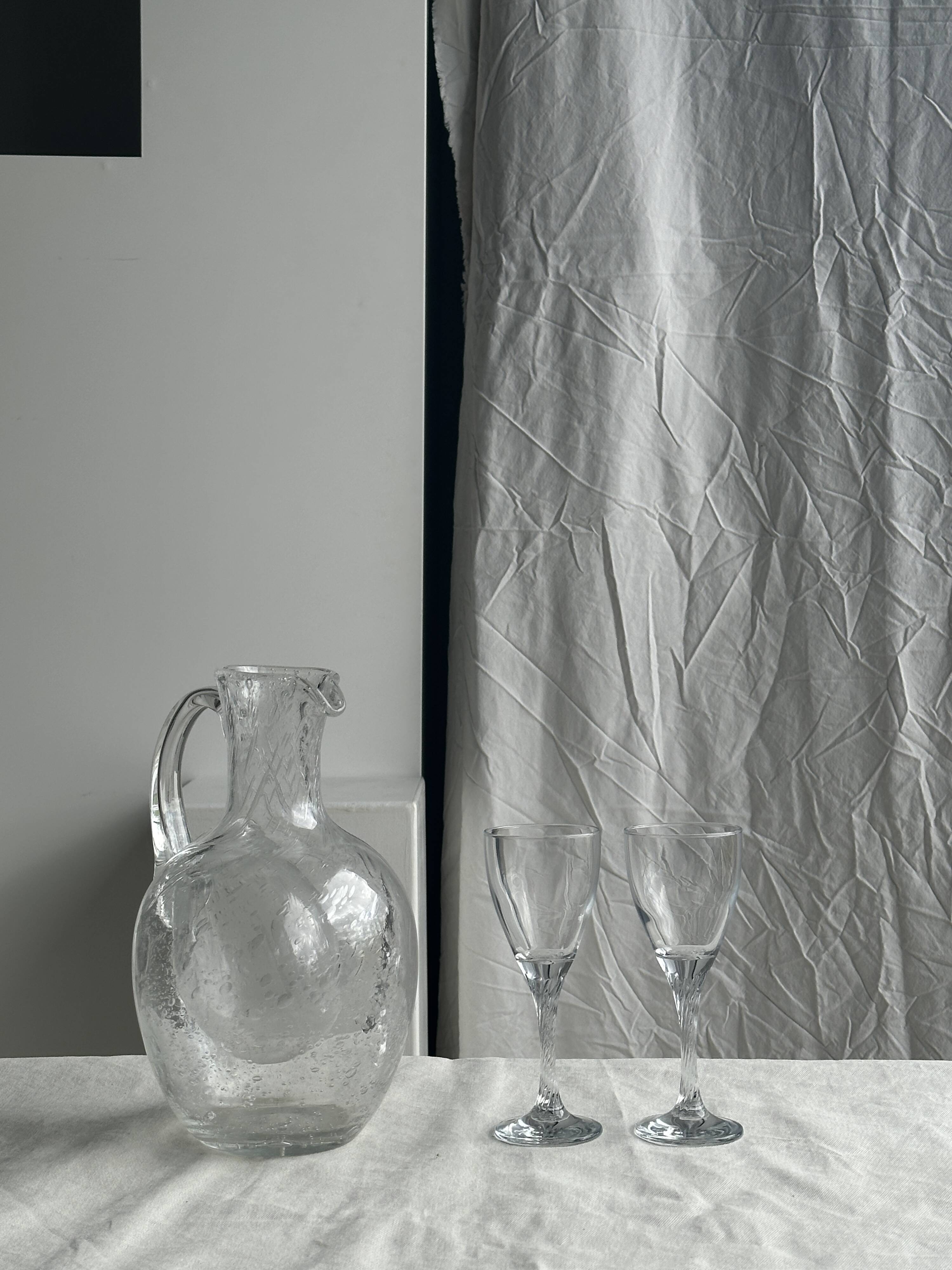 Large blown glass carafe with ice cube compartment Biot