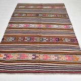 5x8 Multicolor Kilim Rug, Striped Rug, Antique Kilim 60s 160x232Cm