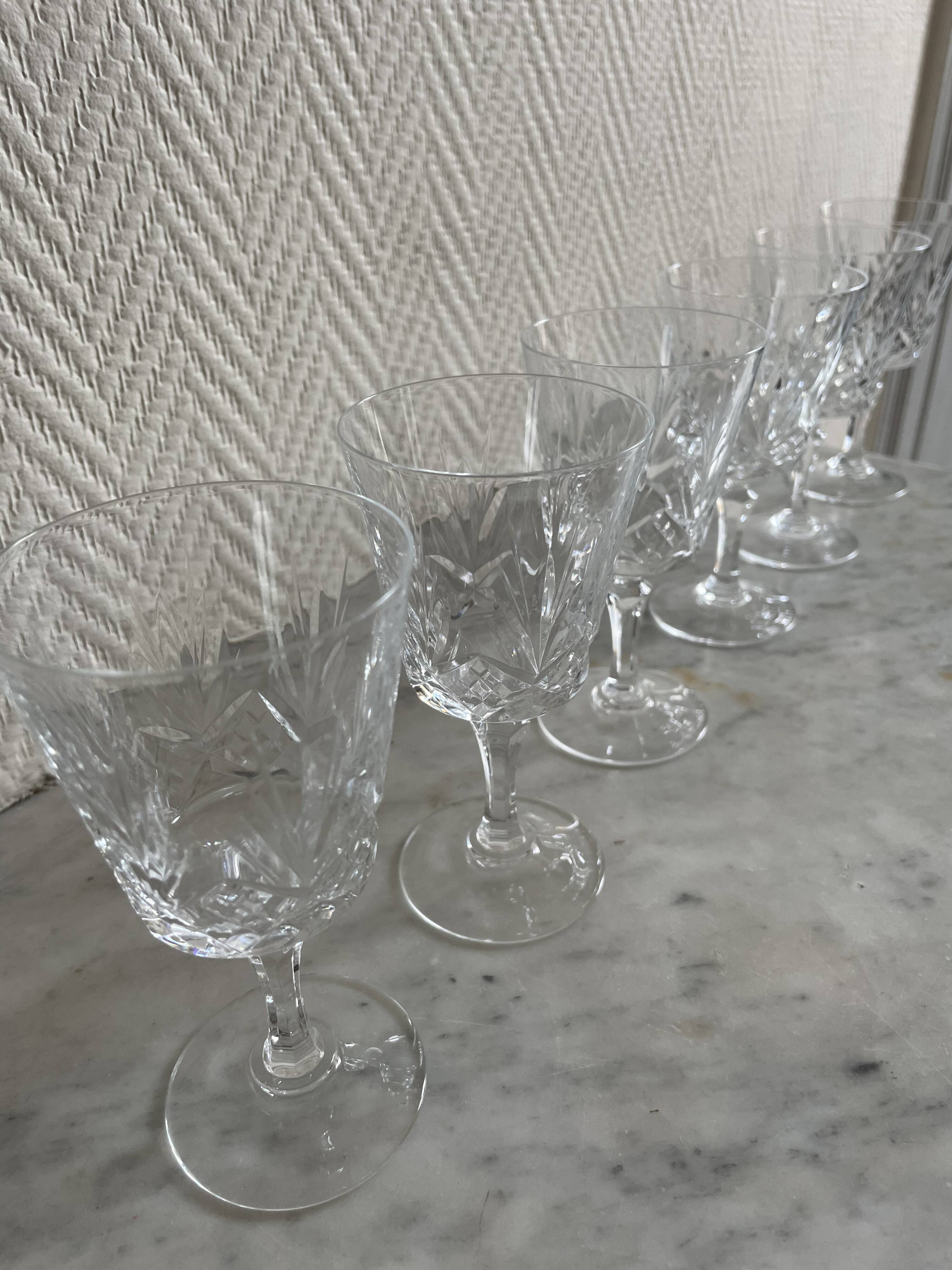 Saint Louis Camargue style palmette crystal stemmed glasses