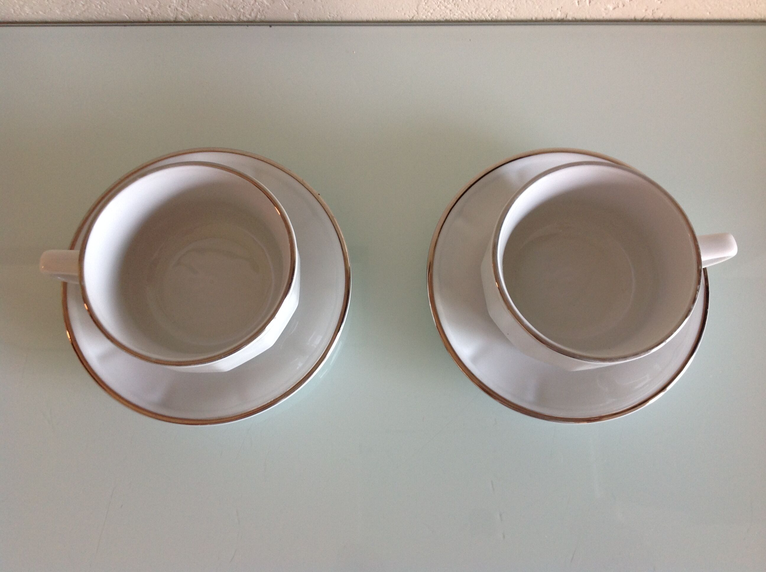 Two white cups with saucers by Apilco vintage 60-70s
