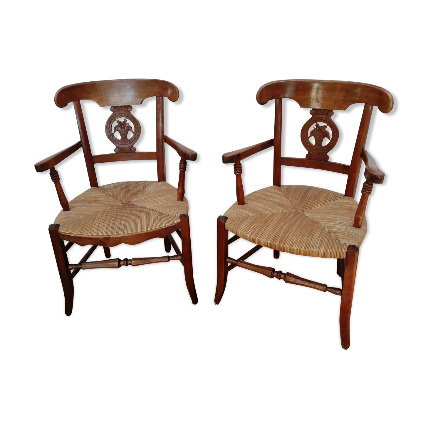 Pair of armchairs paillé and wood style Directoire