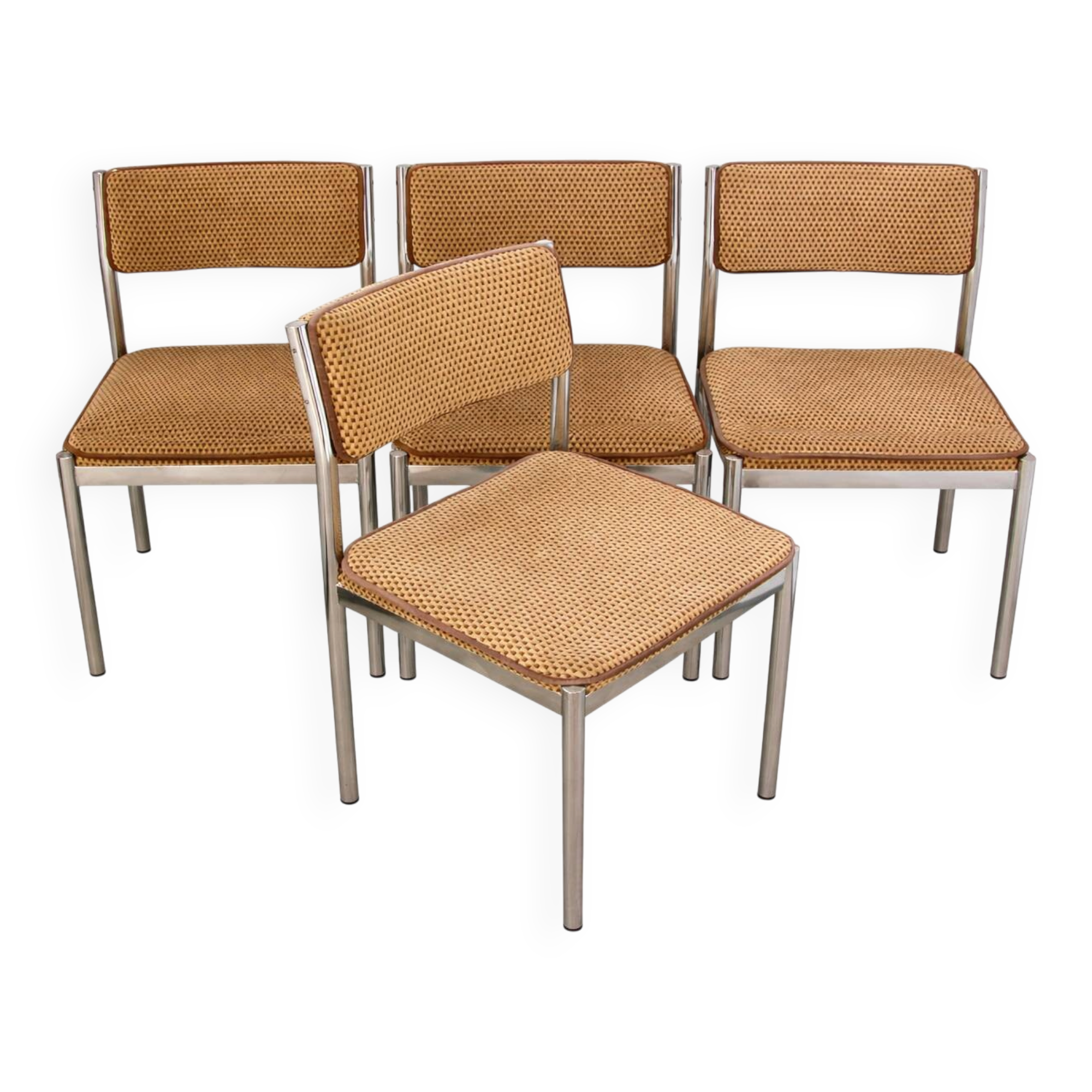 Set of 4 chairs from the 1970s – chrome, vintage fabric