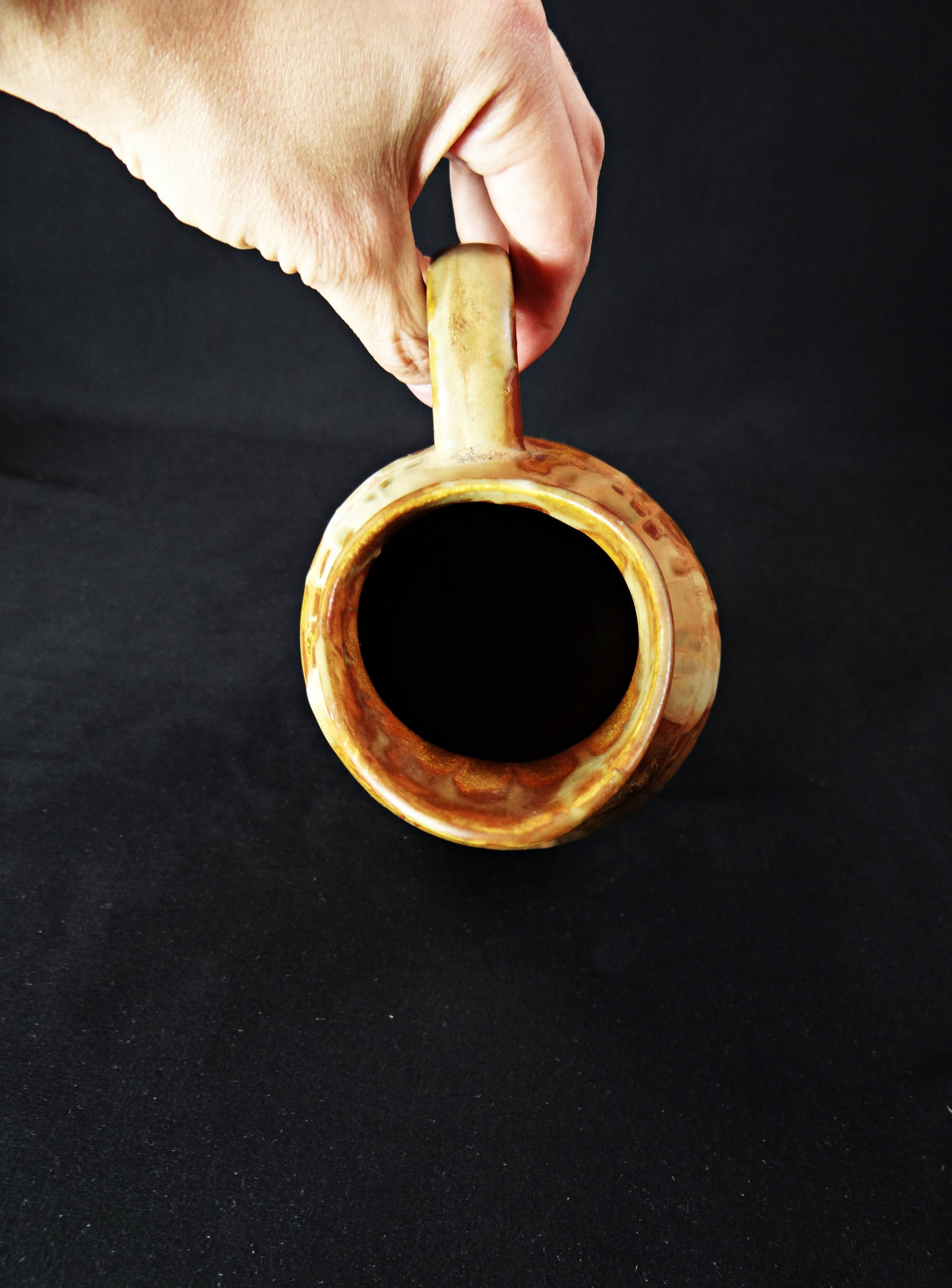 Antique pitcher jug signed Denbac n°437 in flamed stoneware, Art Deco period