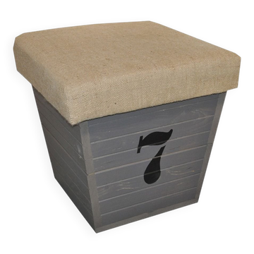 Grey pine storage box with the number 7 and a fabric lid.