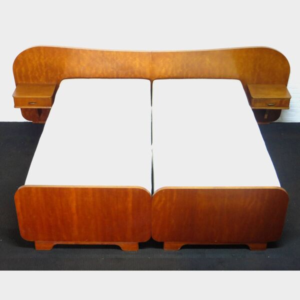 Lit vintage vintage avec tables de nuit en teck et noyer, 1950