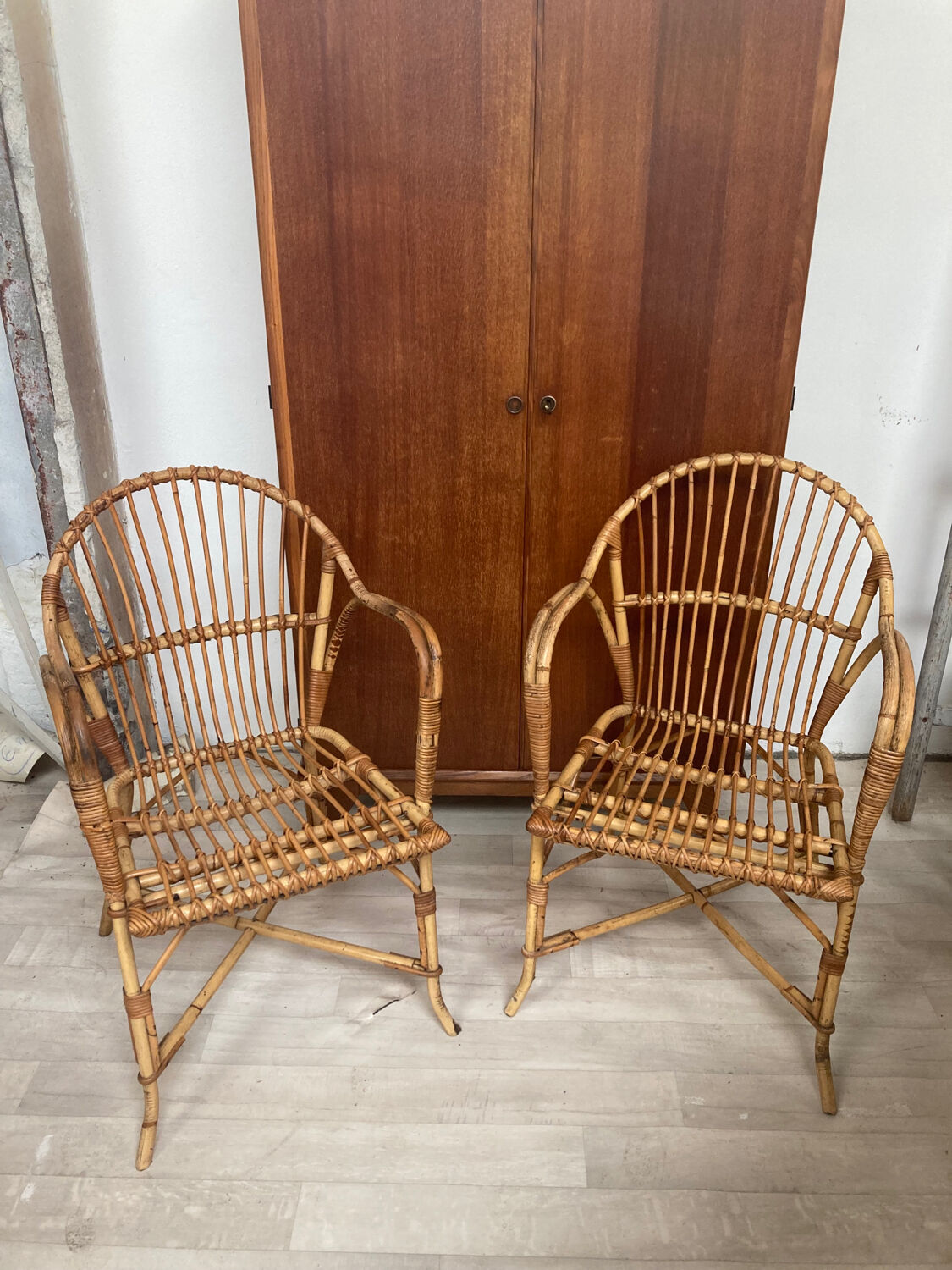 Pair of rattan armchairs