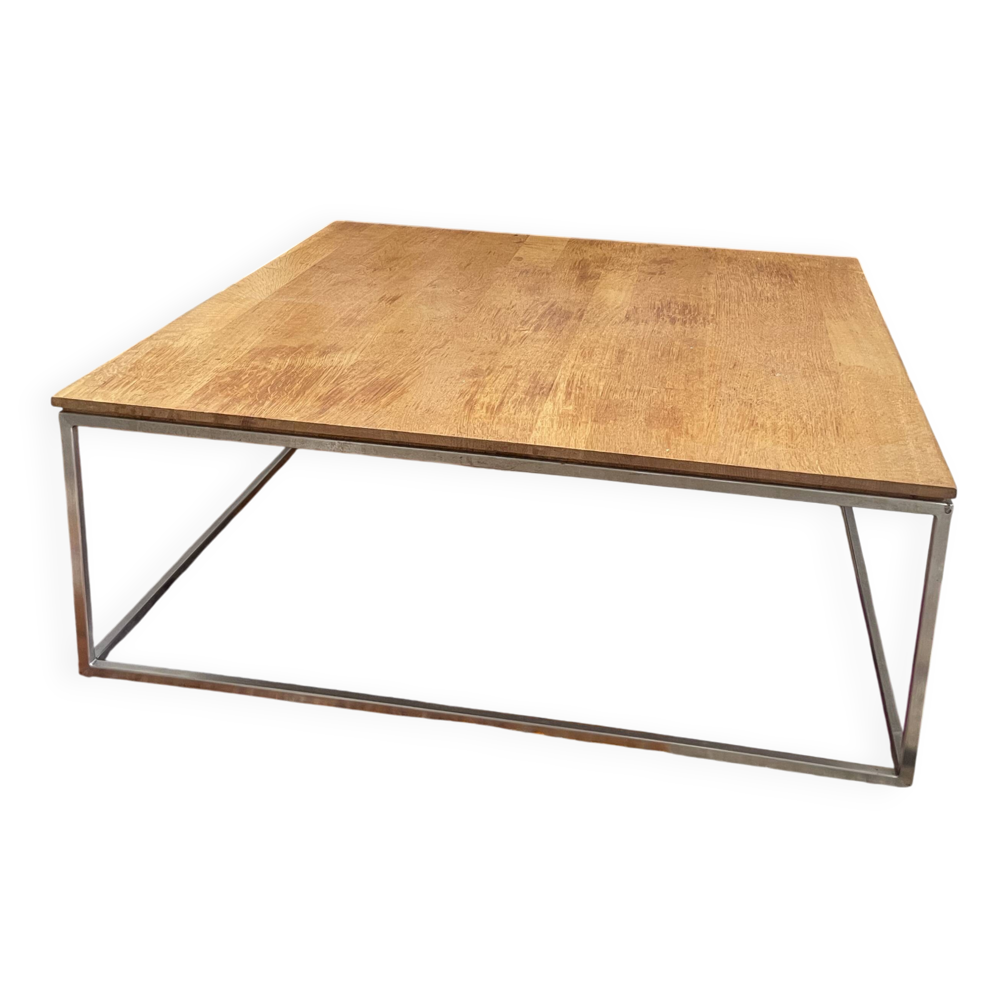 Solid wood and brushed metal coffee table - 80x80x30 cm