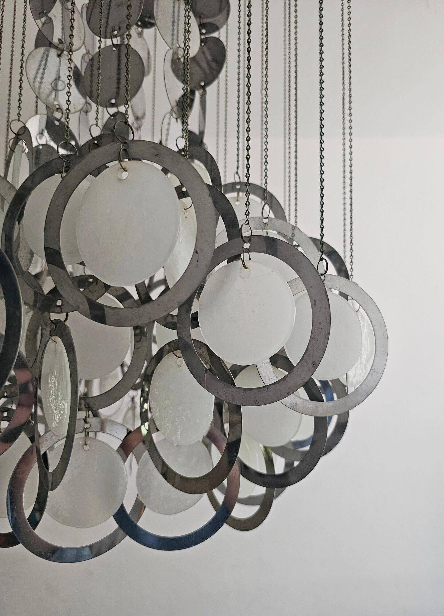 Lustre Disco Mid-Century by Gino Vistosi in chrome and Murano glass