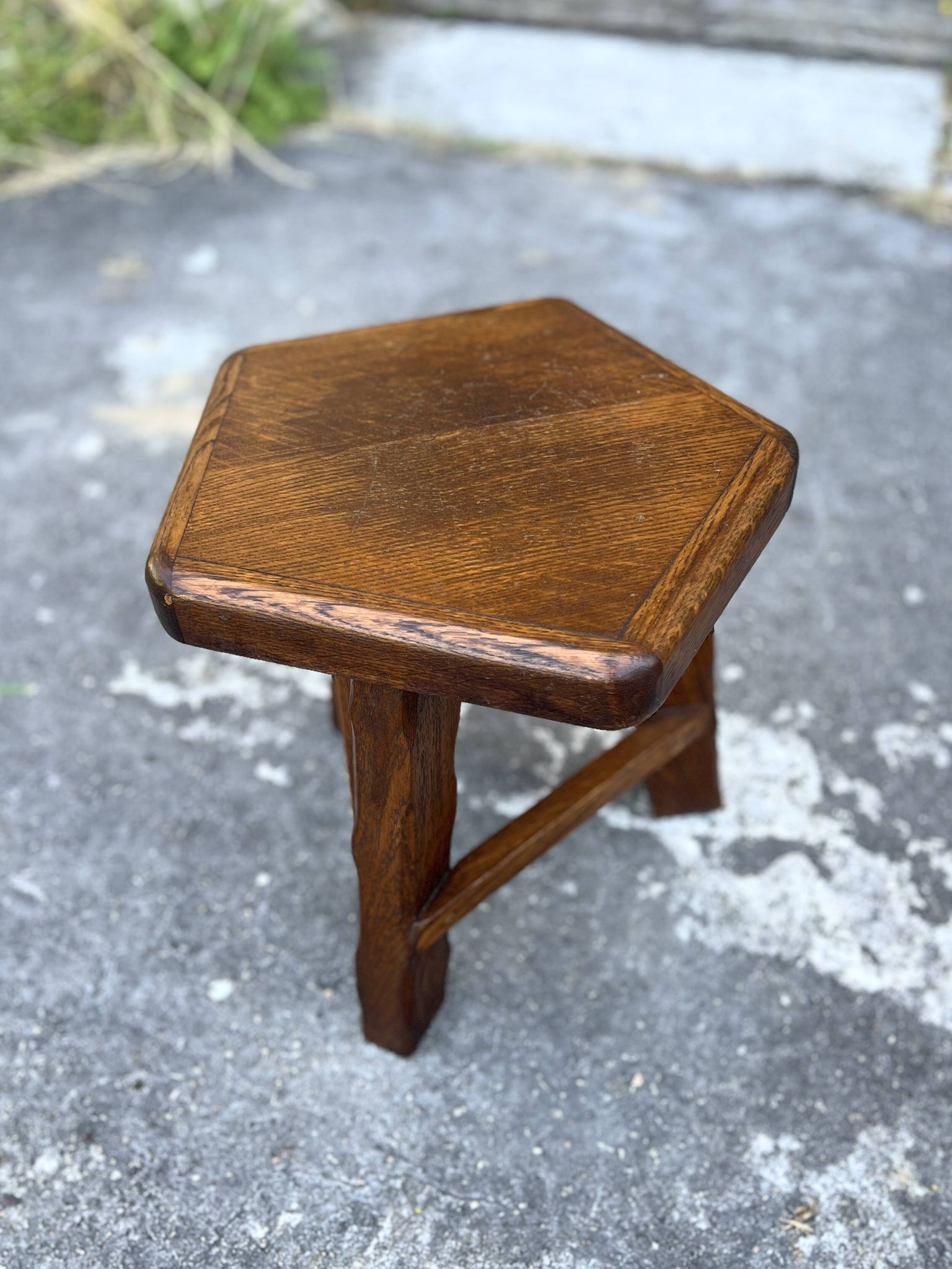 Vintage Brutalist Solid Wood Low Stool