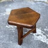 Vintage Solid Wood Brutalist Low Stool