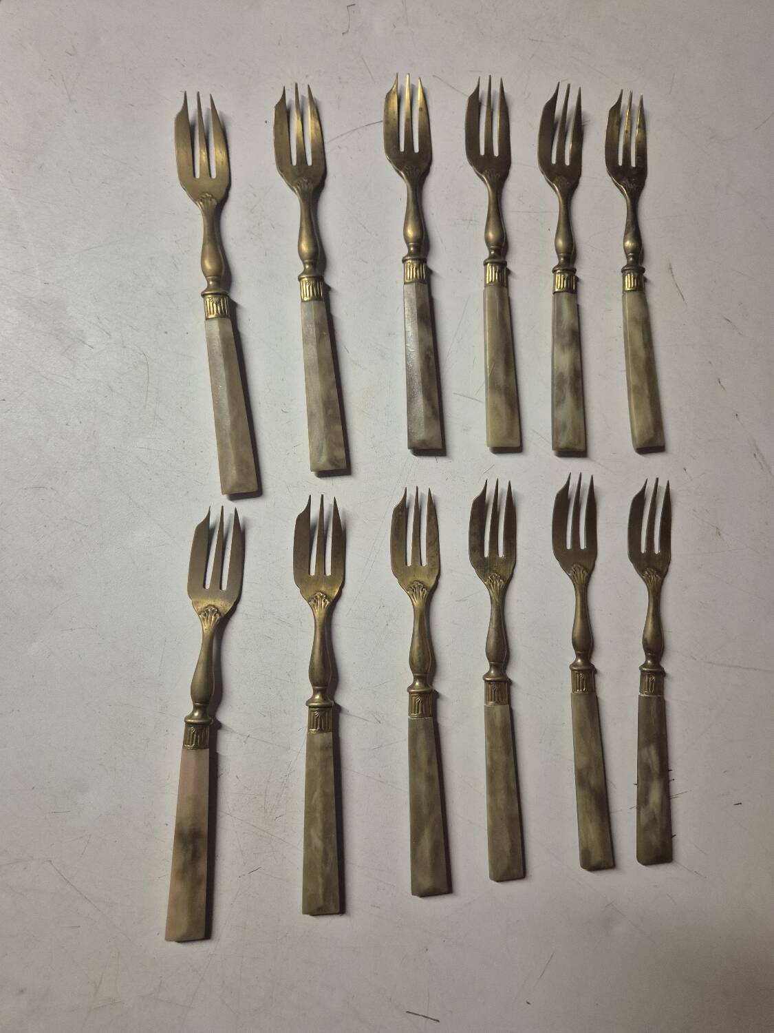 Set of 12 vintage dessert forks with pearl handles