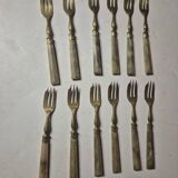 Set of 12 vintage dessert forks with pearl handles
