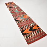 2x13 Green & Red Stair Kilim Runner Rug, 72x387Cm