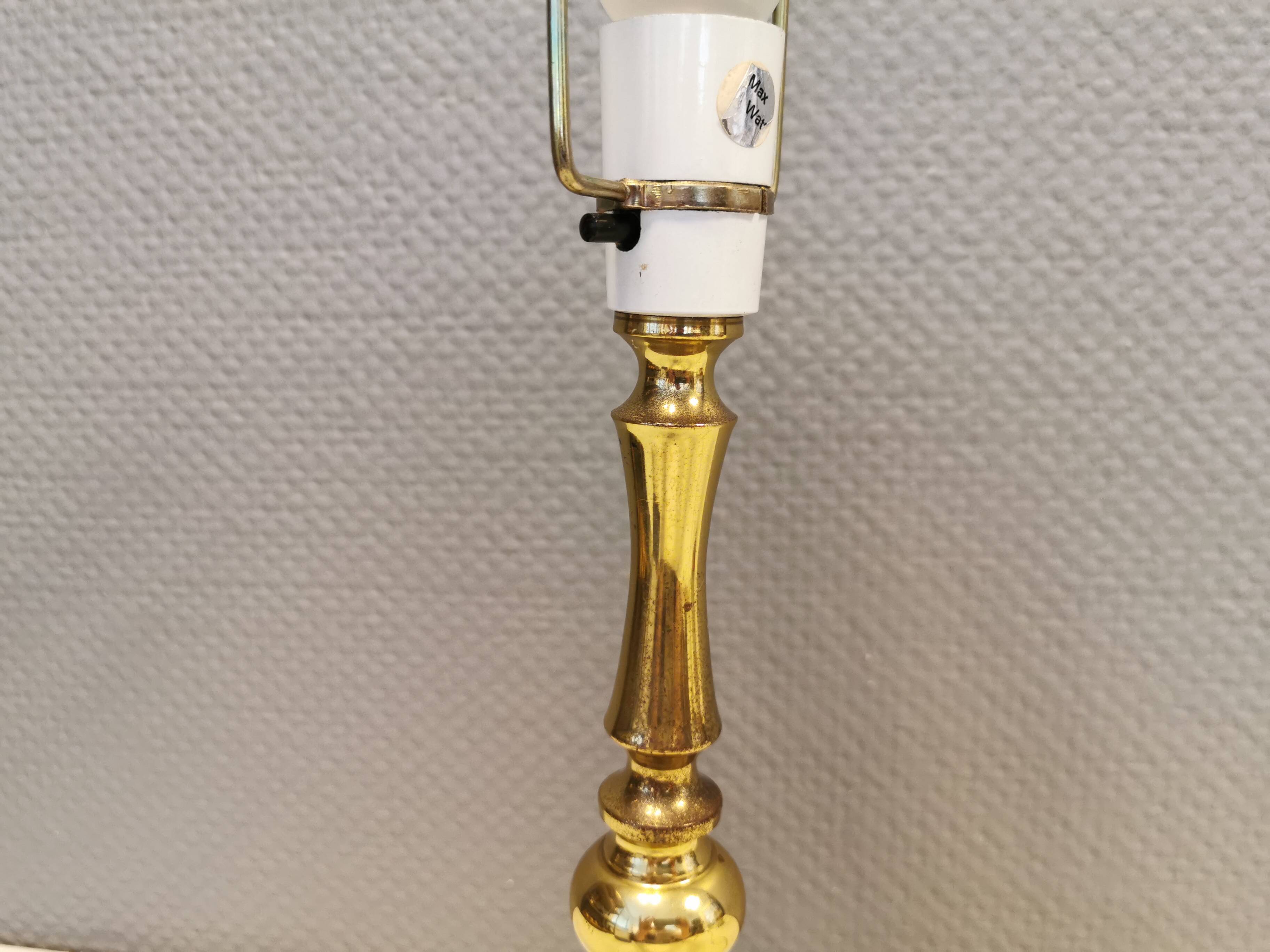 Table lamp from Danish Vitrika in brass, amber colored hard pressed glass, with a shade holder.