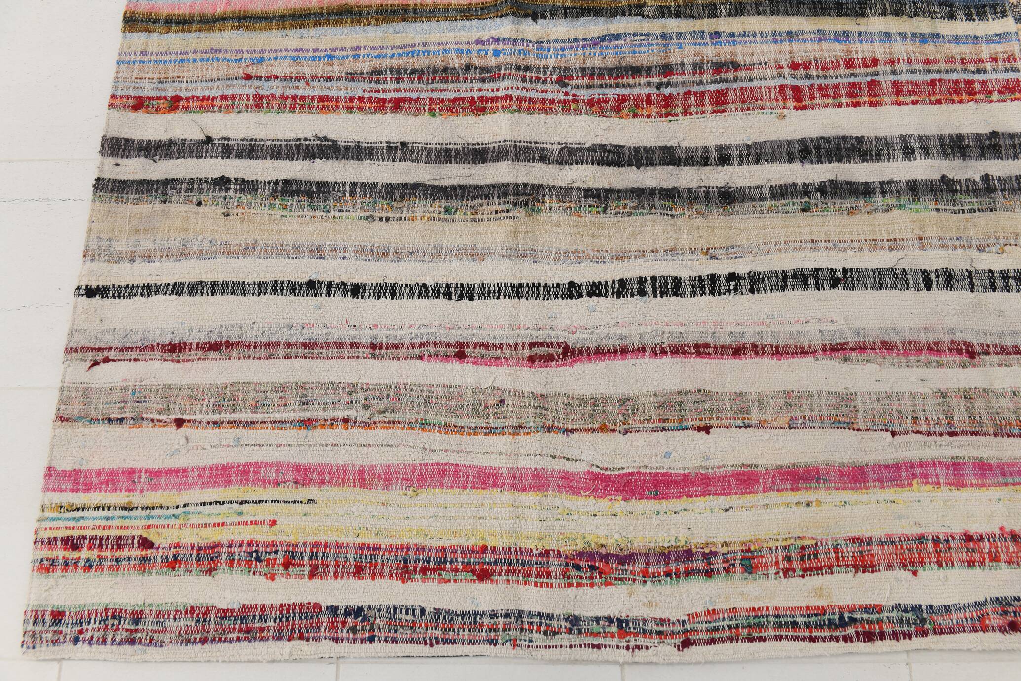 Large Striped Multicolor Vintage Kilim Rug, 292x327Cm