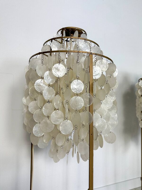 Lampes de sol en métal vintage avec disques en coquillage