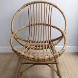 Fauteuil coquille pour enfant vintage rotin