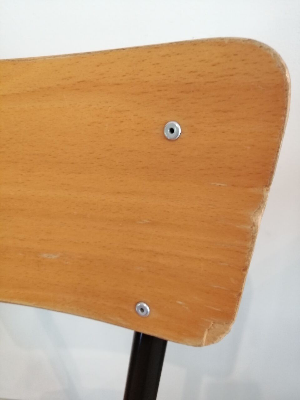 Series of 4 wooden and metal school chairs