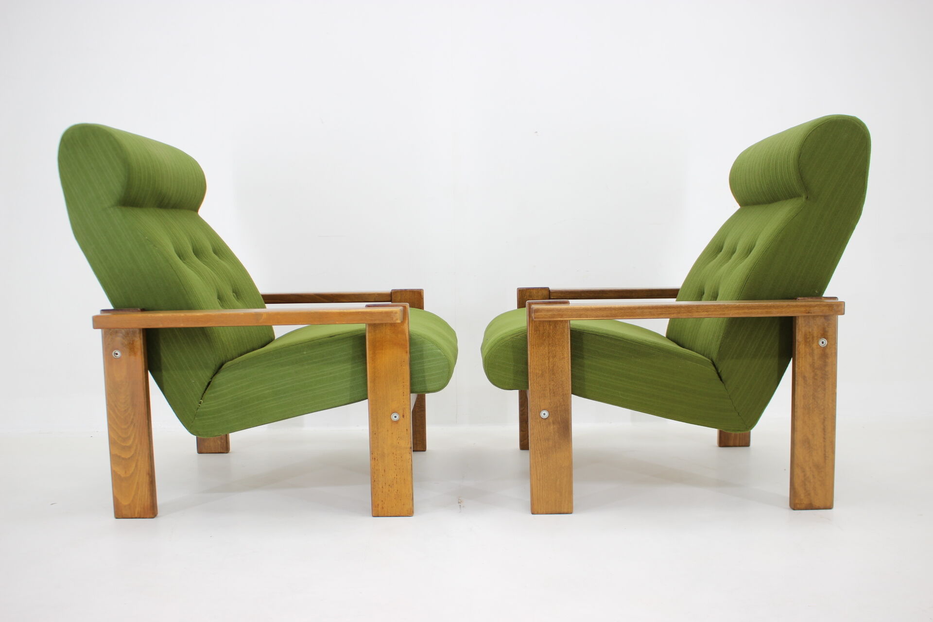 1970s pair of beech armchairs, czechoslovakia