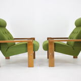 1970s pair of beech armchairs, czechoslovakia