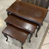 Set of 3 rustic nesting coffee tables in Louis XV style from 1950.