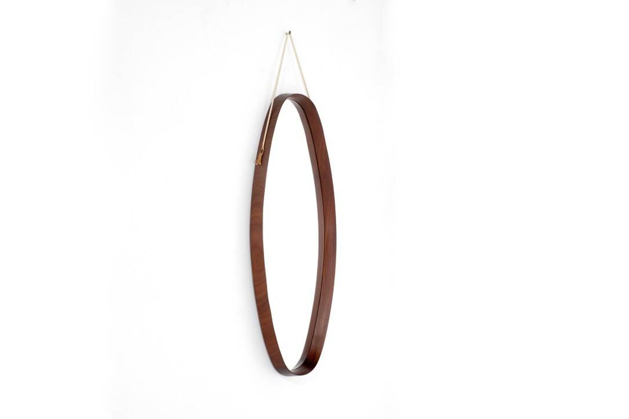 Vintage oval wooden mirror, Italy, 1960s.
