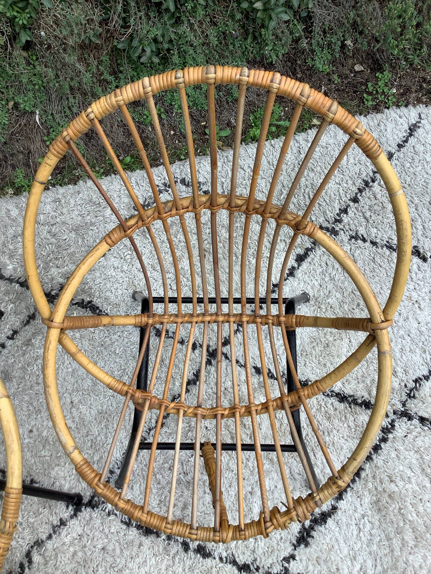 Pair of children's armchairs in rattan from the 1960s.