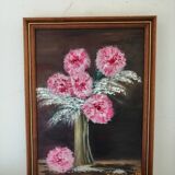 Still life with oil flowers on ancient panel