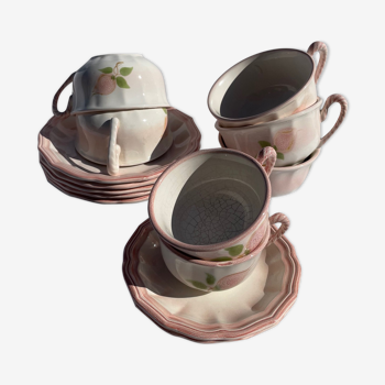 Ensemble de tasses à café et soucoupes porcelaine rose Salain les Bains inaltérable