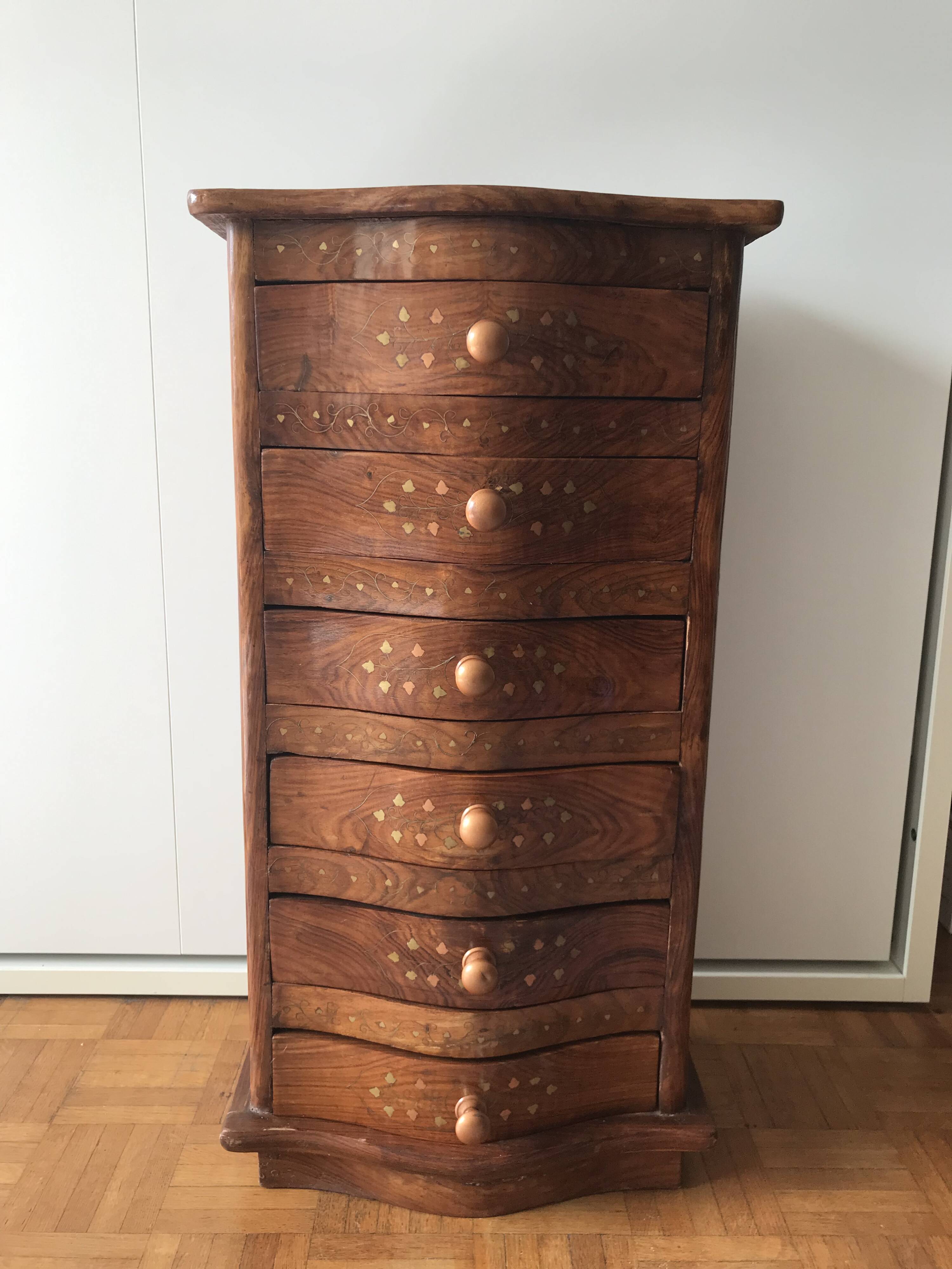 Meuble chiffonnier marqueterie ancien artisanal