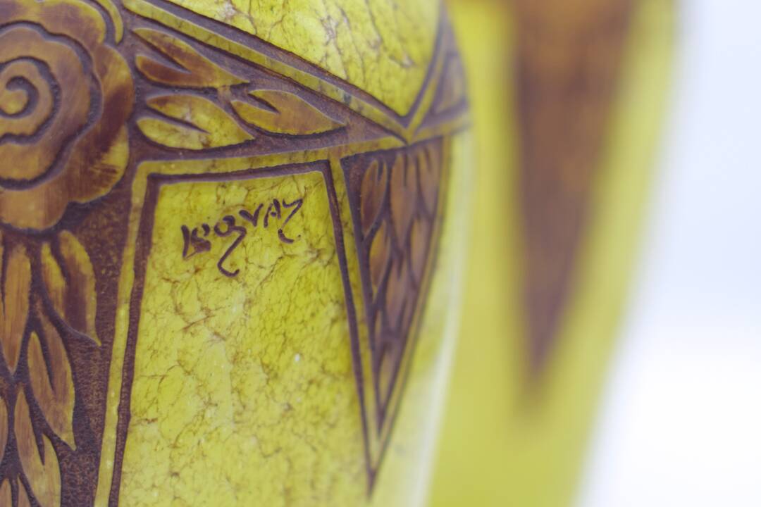 Set 2 Rare Vase Ovoïde signé F-T Legras Pare de verre Art deco 1930