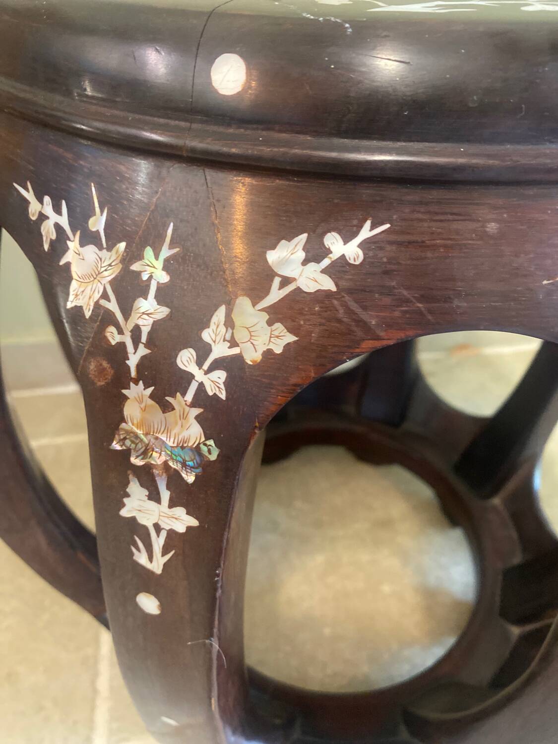 Mother-of-pearl inlay stool